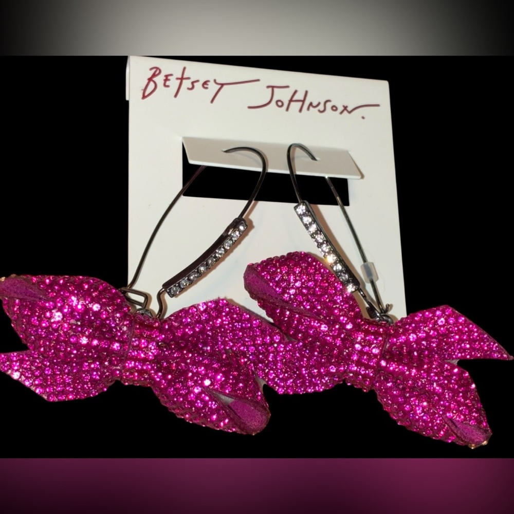 BETSEY JOHNSON SET Pink Pavé & Crystals Statement Bow Necklace & Earrings NWT - Picture 14 of 15